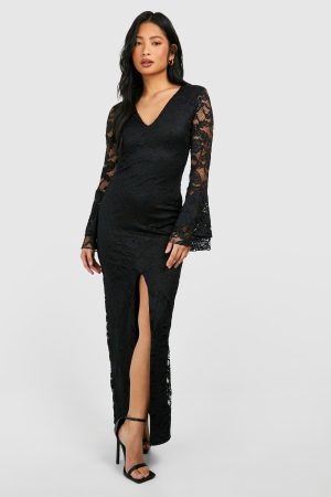 Petite Lace Flare Cuff Maxi Dress