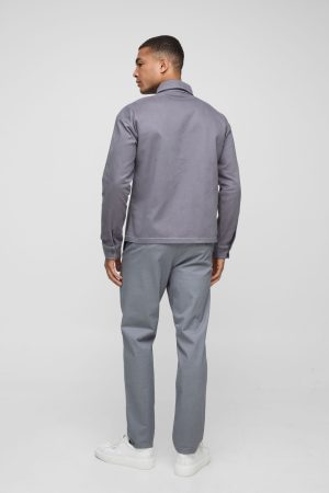 Regular Fit Contrast Stitch Twill Overshirt