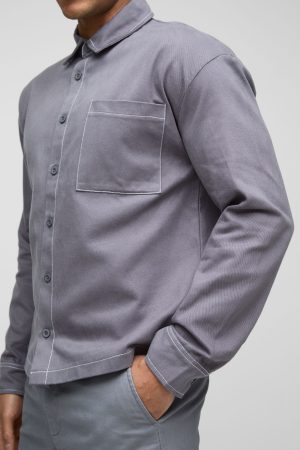 Regular Fit Contrast Stitch Twill Overshirt