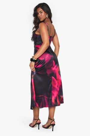 Floral Satin Corset Midaxi Dress