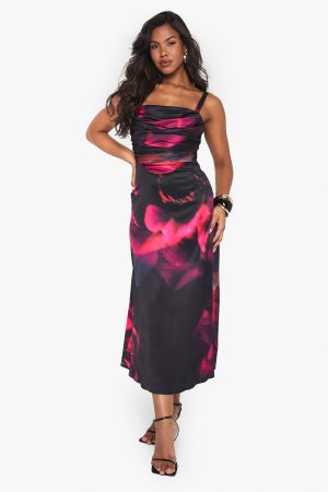 Floral Satin Corset Midaxi Dress