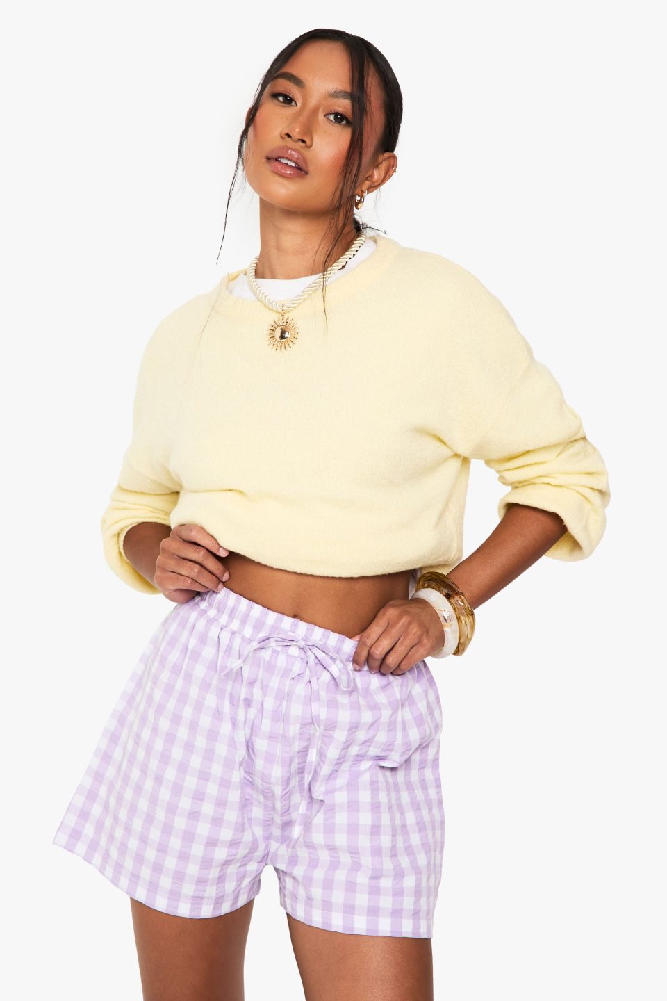 Seersucker Gingham Drawstring Waist Shorts