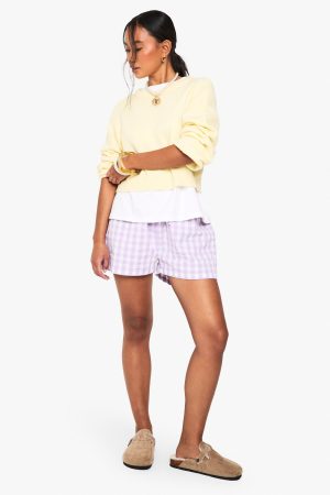 Seersucker Gingham Drawstring Waist Shorts