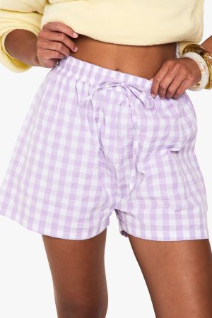 Seersucker Gingham Drawstring Waist Shorts