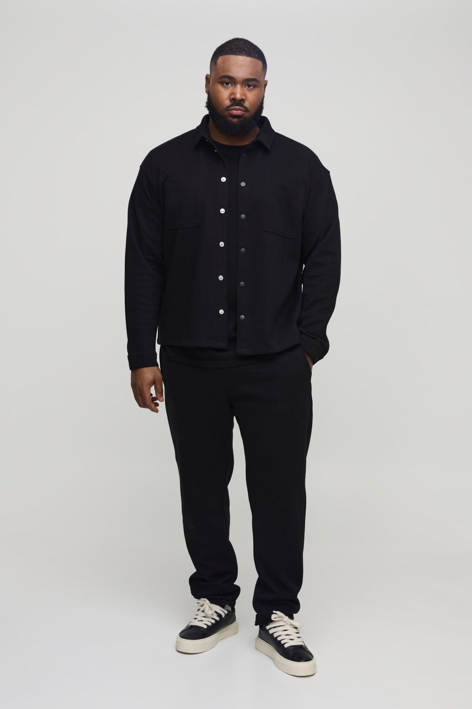 Plus Textured Over Shirt & Tapered Trouser Set