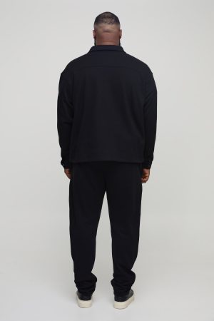 Plus Textured Over Shirt & Tapered Trouser Set