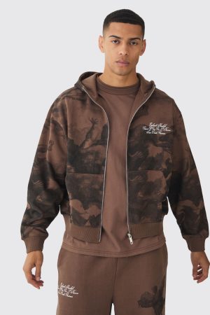 Oversized Boxy Zip Through Renaissance Print Hooded Tracksuit