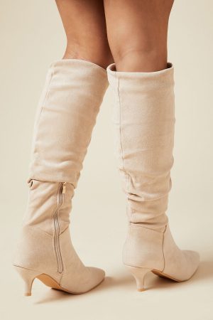 Wide Fit Khloe Knee High Low Heel Ruched Boots