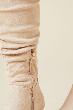 Wide Fit Khloe Knee High Low Heel Ruched Boots