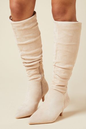 Wide Fit Khloe Knee High Low Heel Ruched Boots