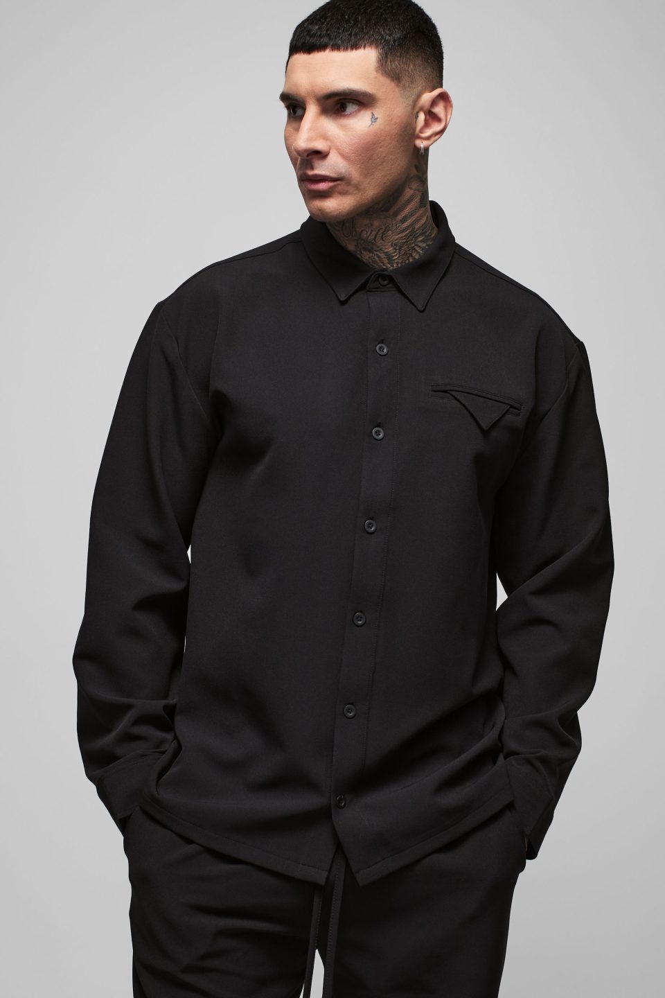 Tall Stretch Woven Pocket Detail Oversized Shirt