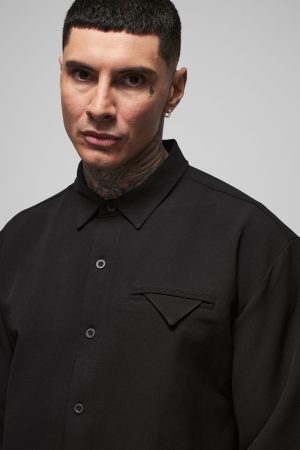 Tall Stretch Woven Pocket Detail Oversized Shirt