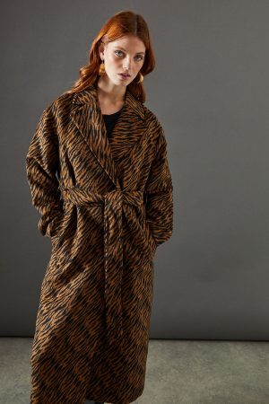 Zebra Belted Wrap Coat