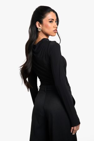 Double Layer Slinky Trim Detail Cut Out Bodysuit