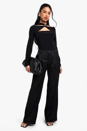 Double Layer Slinky Trim Detail Cut Out Bodysuit