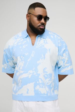 Plus Boxy Oversized Renaissance Graphic Knit Polo