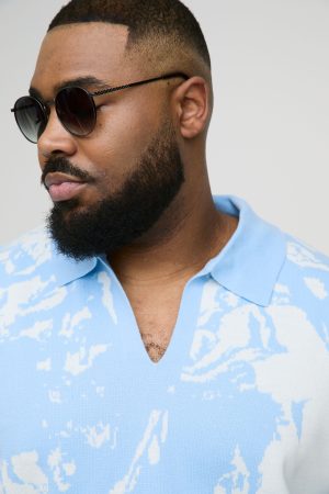 Plus Boxy Oversized Renaissance Graphic Knit Polo