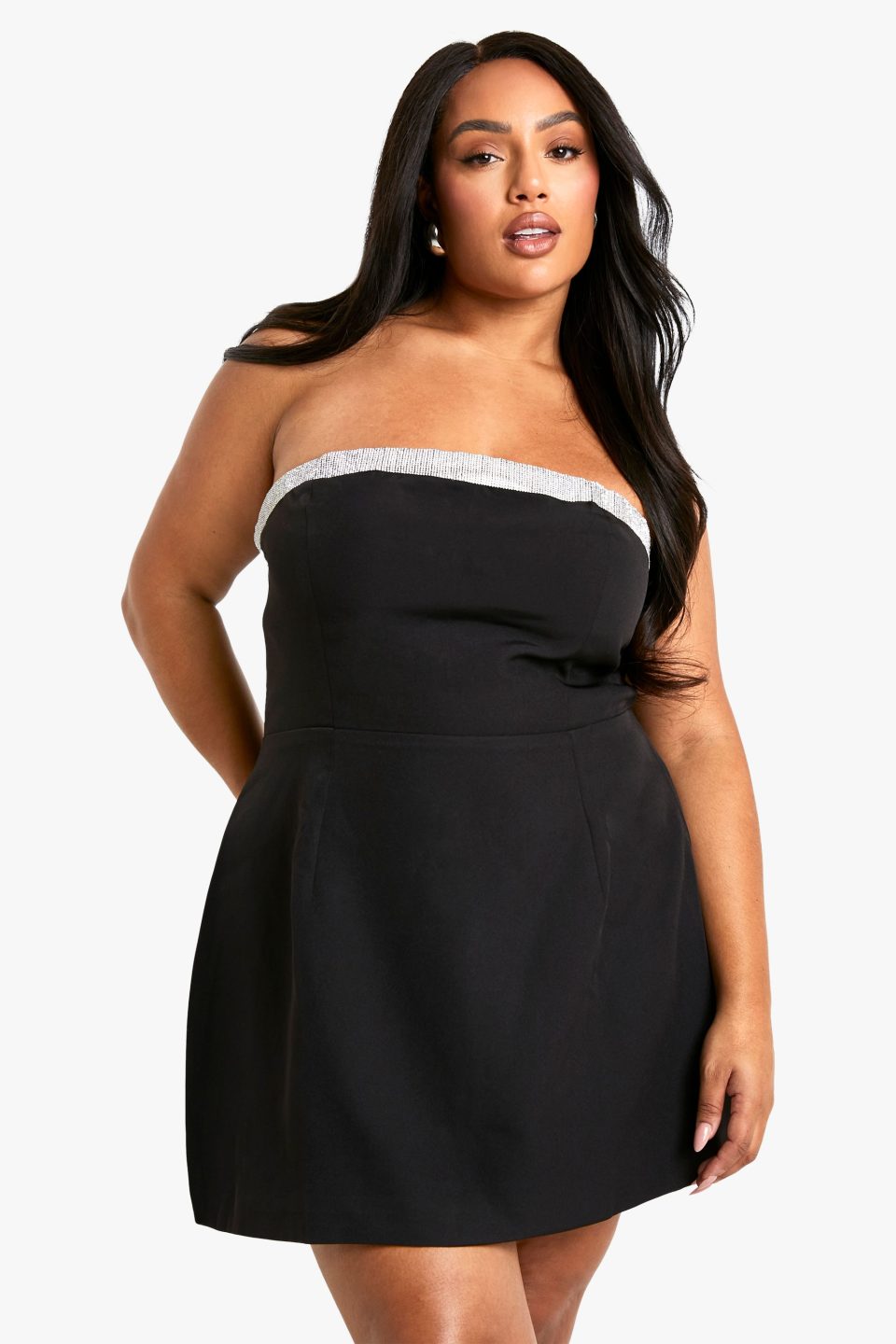 Plus Diamante Trim Skater Mini Dress