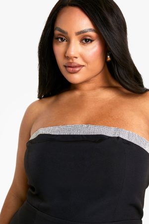 Plus Diamante Trim Skater Mini Dress