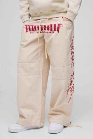 Elasticated Waist Parachute Acid Wash Ripstop Printed Trousers