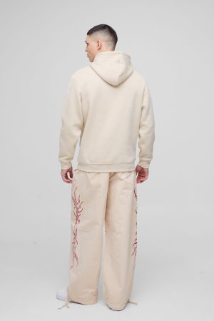 Elasticated Waist Parachute Acid Wash Ripstop Printed Trousers