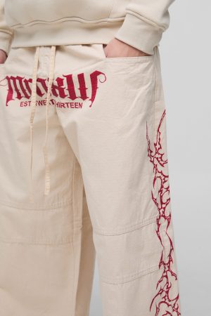 Elasticated Waist Parachute Acid Wash Ripstop Printed Trousers