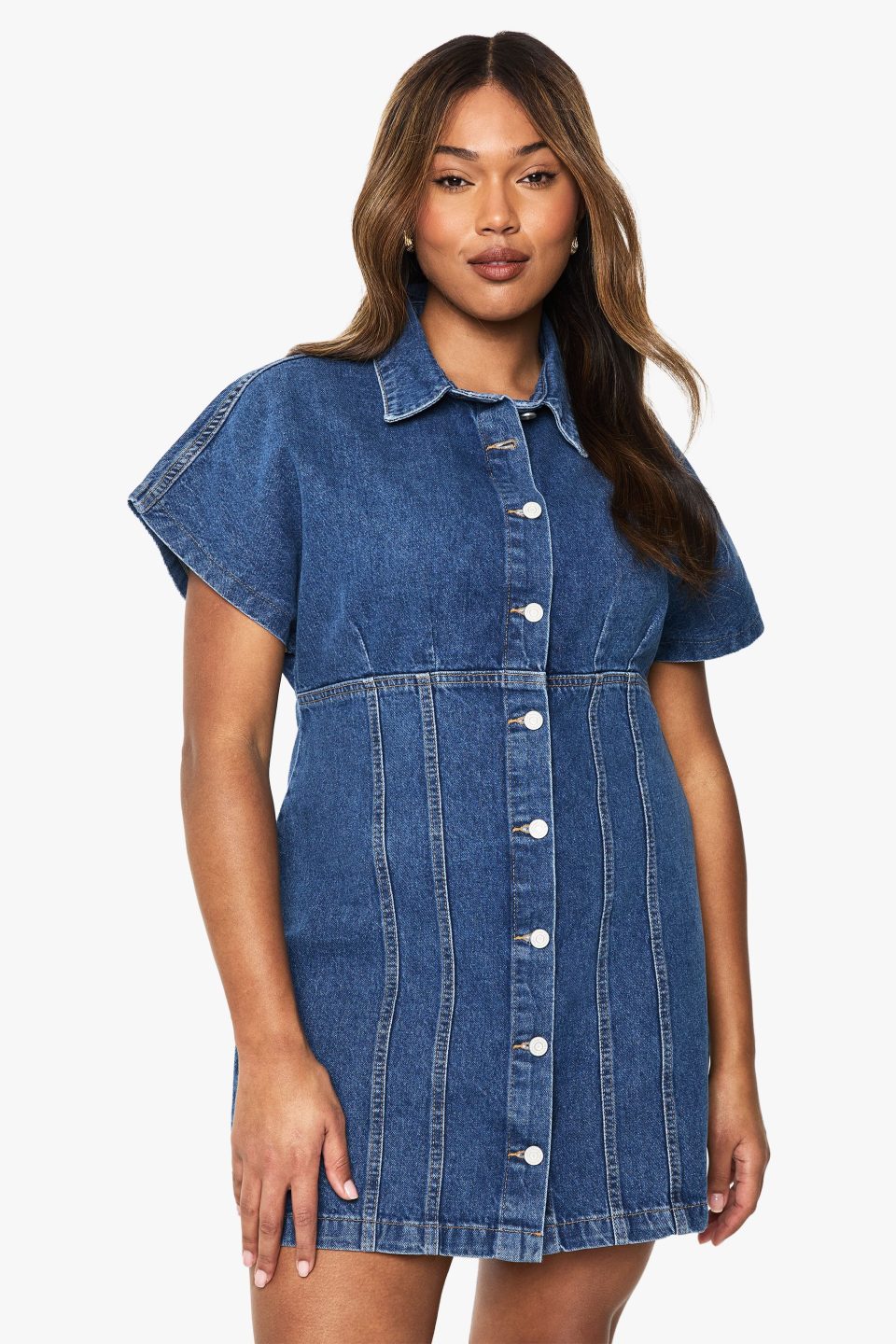 Plus Button Down Denim Mini Dress