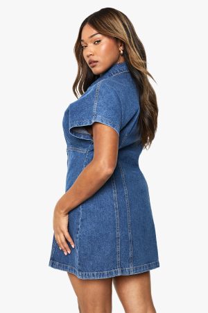 Plus Button Down Denim Mini Dress