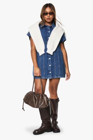 Plus Button Down Denim Mini Dress