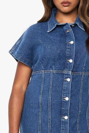Plus Button Down Denim Mini Dress