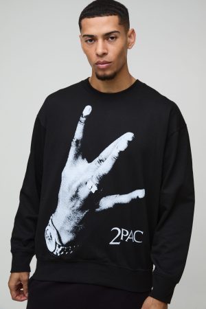 Oversized Tupac License Print Sweatshirt
