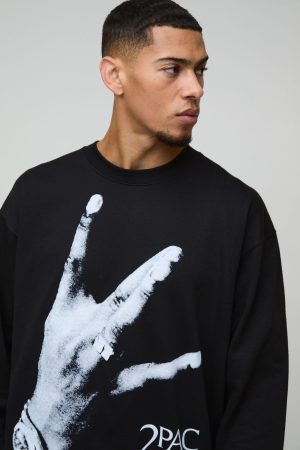 Oversized Tupac License Print Sweatshirt