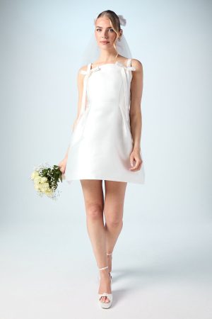 Bow Detail Twill Bridal Mini Dress