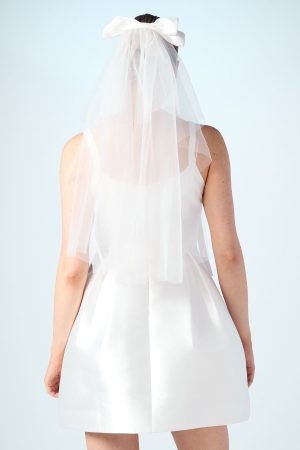 Bow Detail Twill Bridal Mini Dress