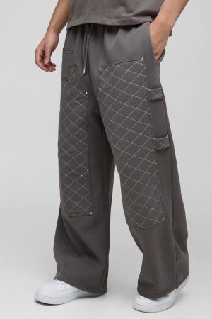 Extreme Wide Leg Carpenter Stitching Detail Joggers