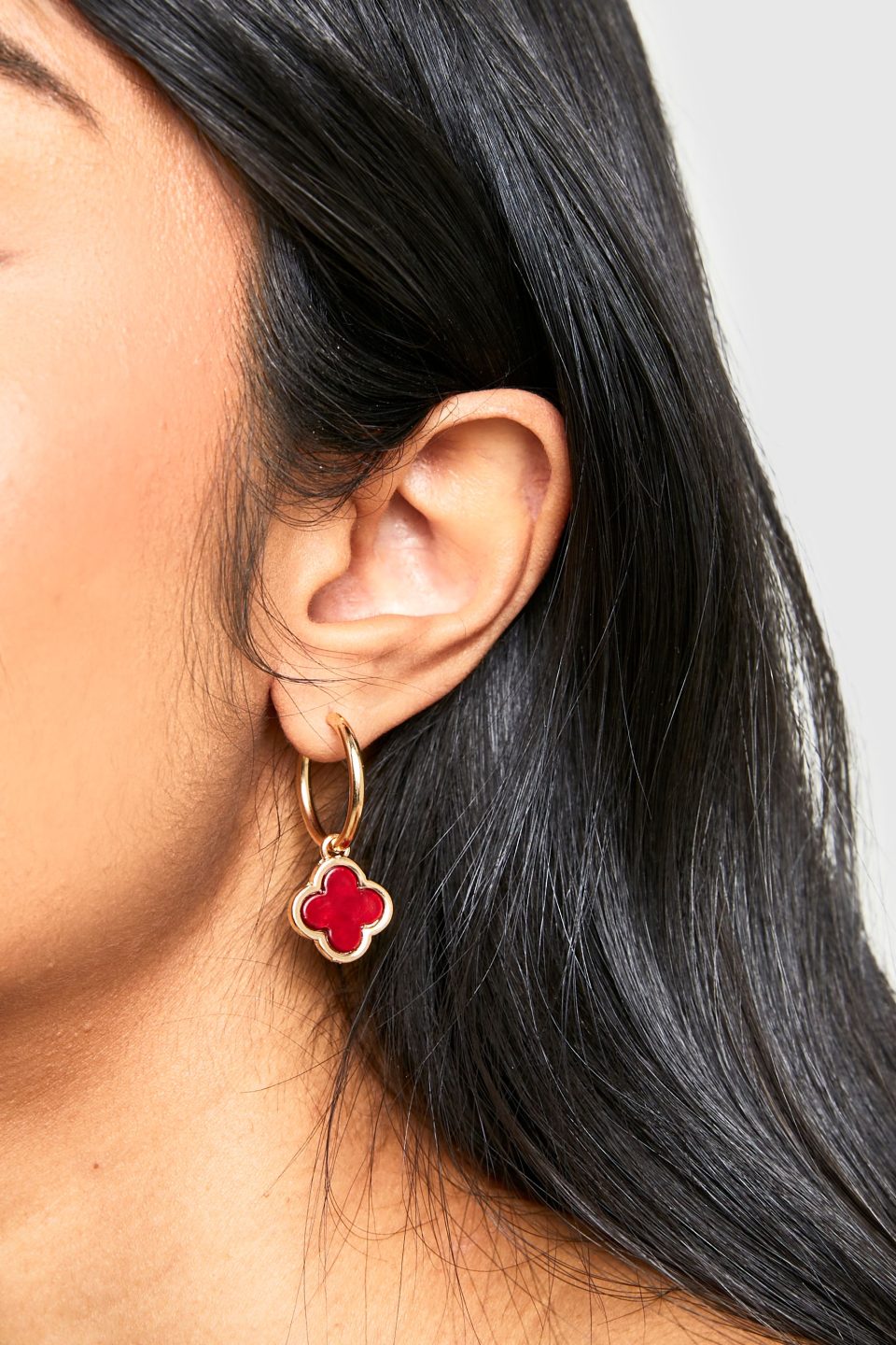 Cherry Red Clover Hoop Earrings