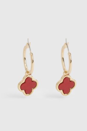Cherry Red Clover Hoop Earrings