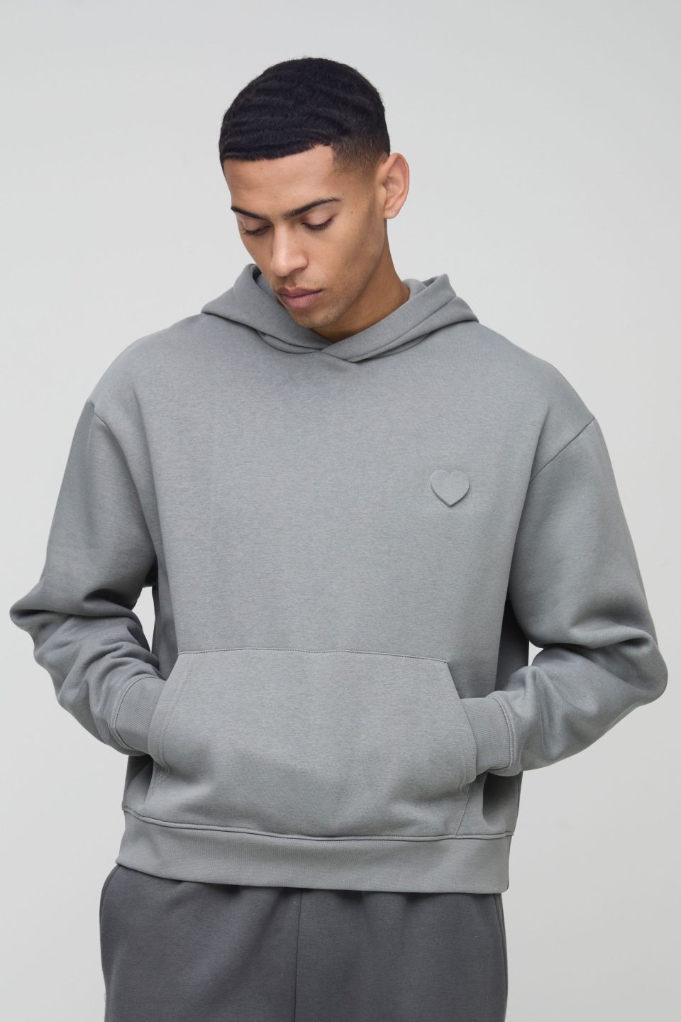 Oversized Boxy Embossed Heart Hoodie