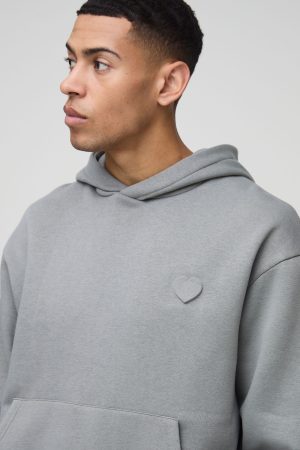 Oversized Boxy Embossed Heart Hoodie