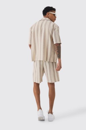 Oversized Revere Linen Look Stripe Shirt & Short Set