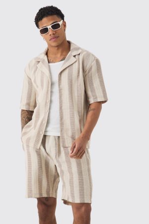 Oversized Revere Linen Look Stripe Shirt & Short Set