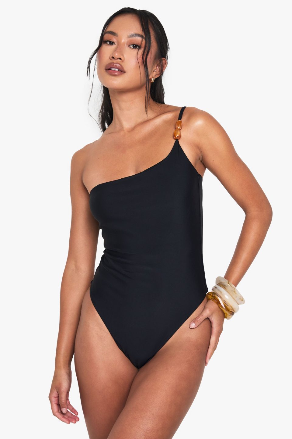 Resin Stone One Shoulder Swimsuit