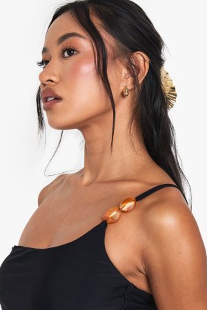Resin Stone One Shoulder Swimsuit