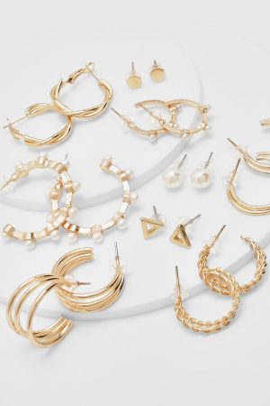 Faux Pearl Hoop Multipack 9 Earrings