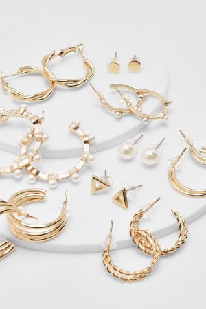 Faux Pearl Hoop Multipack 9 Earrings
