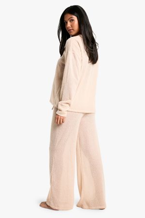 Maternity Lounge Soft Textured Drawstring Wide Leg Trouser