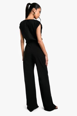 Tailored Pleated Bengaline Wide Leg Jumpsuit