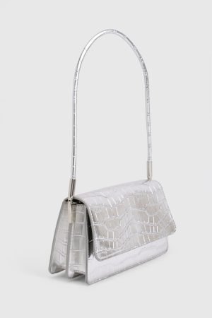 Silver Patent Croc Shoulder Bag