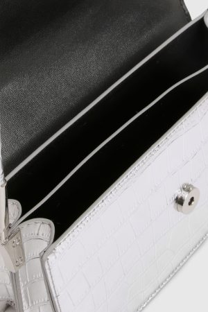 Silver Patent Croc Shoulder Bag