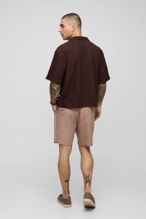 Elasticated Waist Slim Fit Mid Length Linen Blend Short